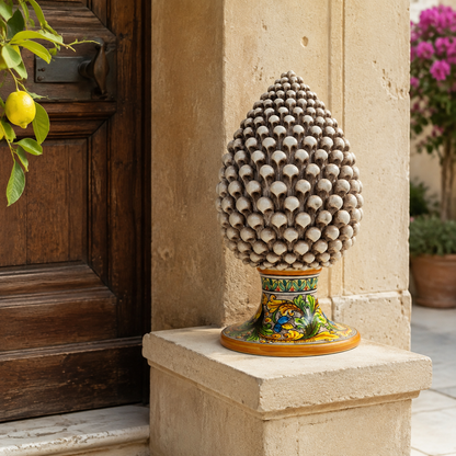 Large Sicilian Ceramic Pine Cone 42 cm – Hand-Painted Italian Pigna