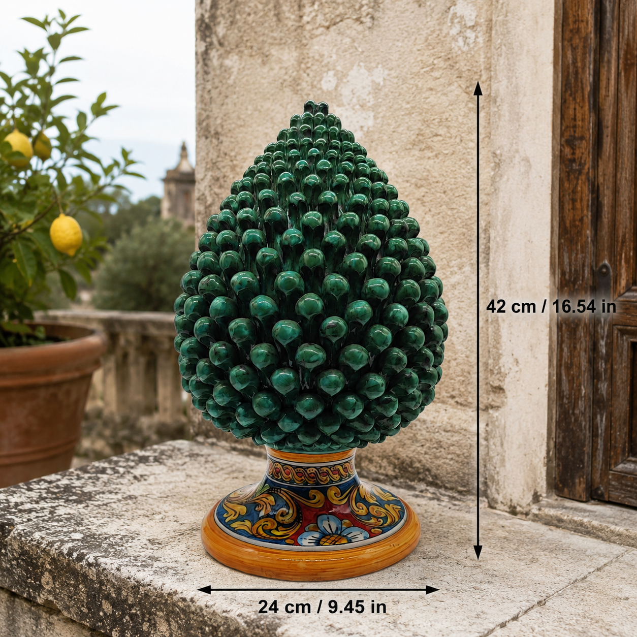 Large Sicilian Ceramic Pine Cone 42 cm – Handmade Italian Pigna