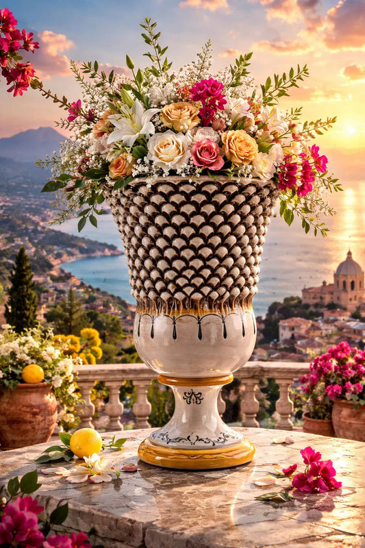 Large Caltagirone Pigna Vase – Handmade Sicilian Ceramic Urn, Italian Home Decor
