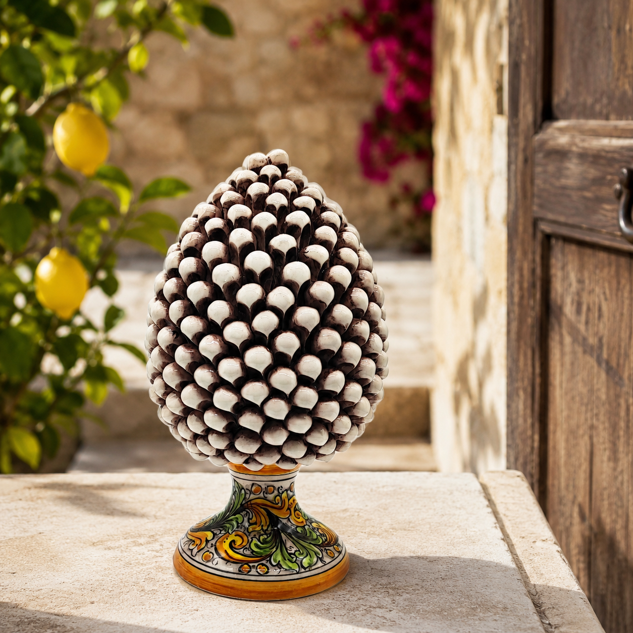 Sicilian Ceramic Pine Cone 32 cm – Handmade Italian Pigna