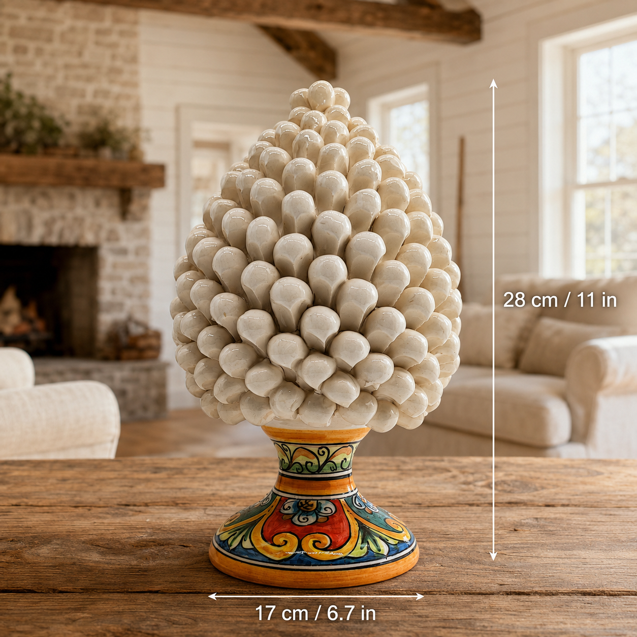 Handmade Green Sicilian Ceramic Pine Cone 27 cm – Caltagirone Pigna