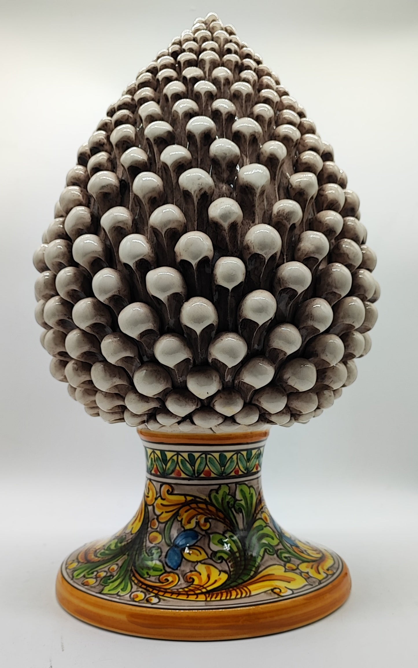 Large Sicilian Ceramic Pine Cone 42 cm – Hand-Painted Italian Pigna
