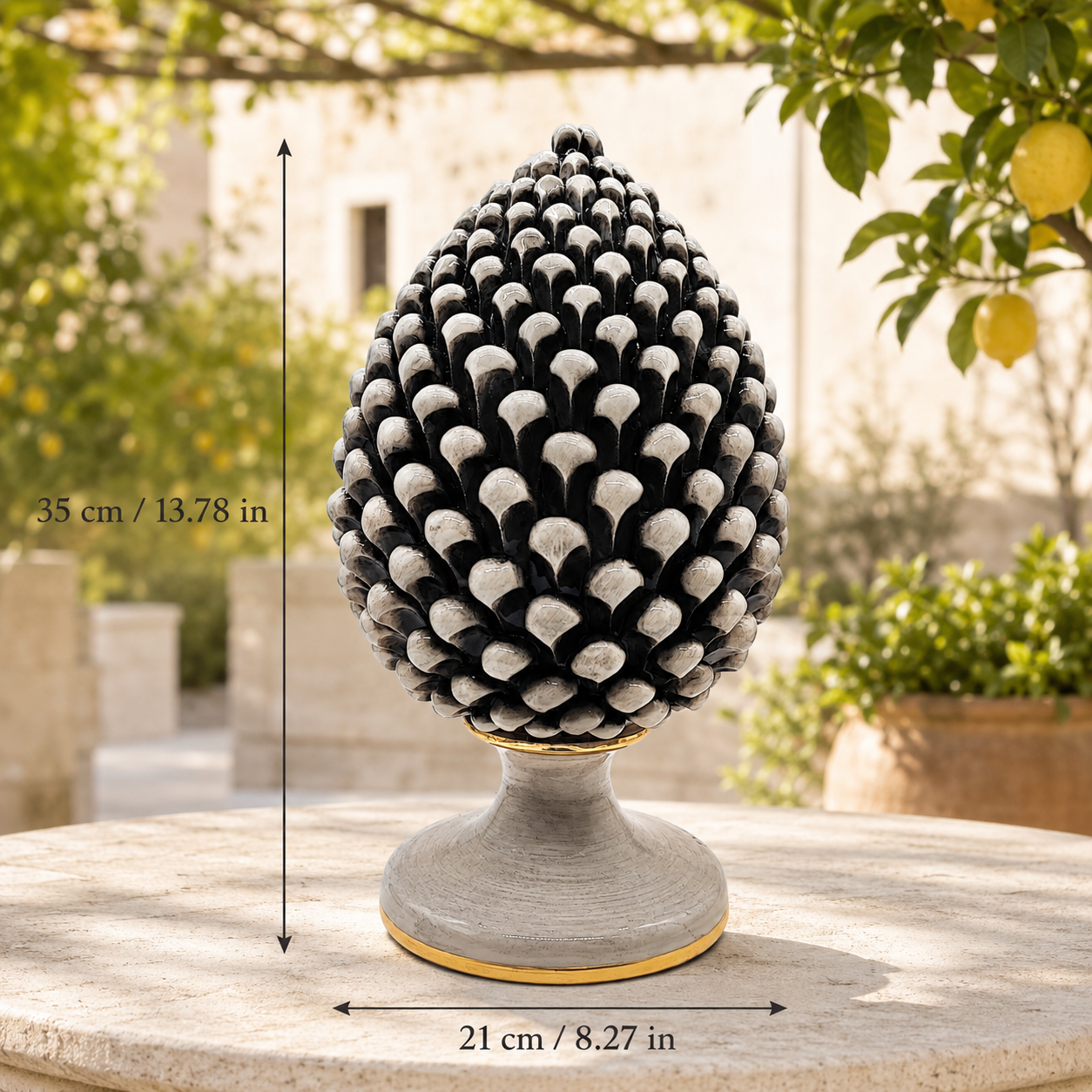 Sicilian Ceramic Pine Cone 35 cm with 24K Gold – Handmade Italian Pigna