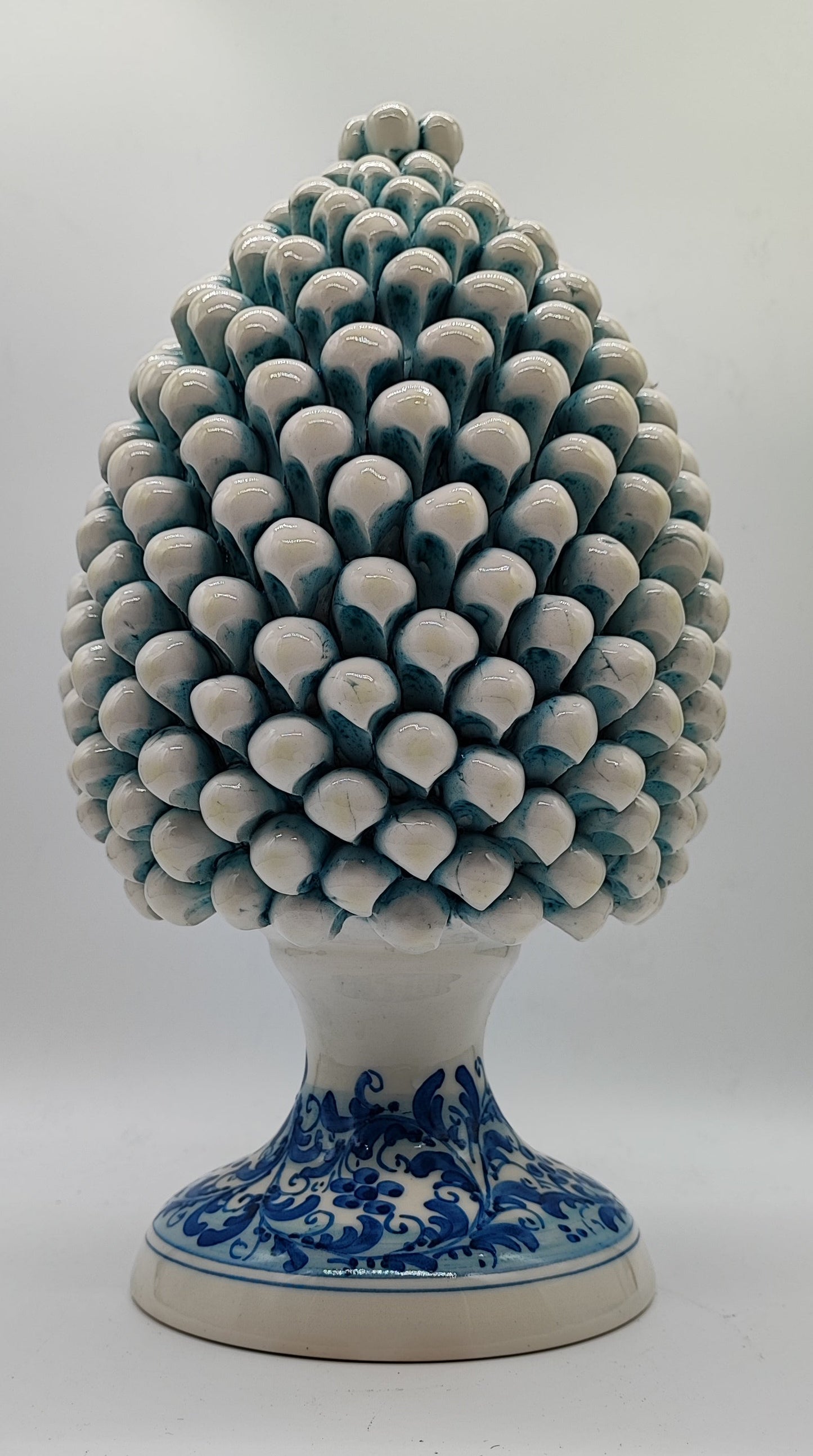 Blue & White Sicilian Ceramic Pine Cone 33 cm – Handmade Italian Pigna