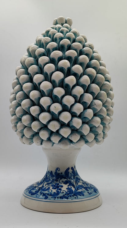 Blue & White Sicilian Ceramic Pine Cone 33 cm – Handmade Italian Pigna