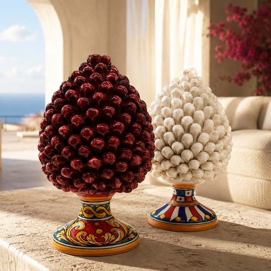 Handmade Sicilian Ceramic Pine Cone – Burgundy or Ivory Caltagirone Pigna Decor