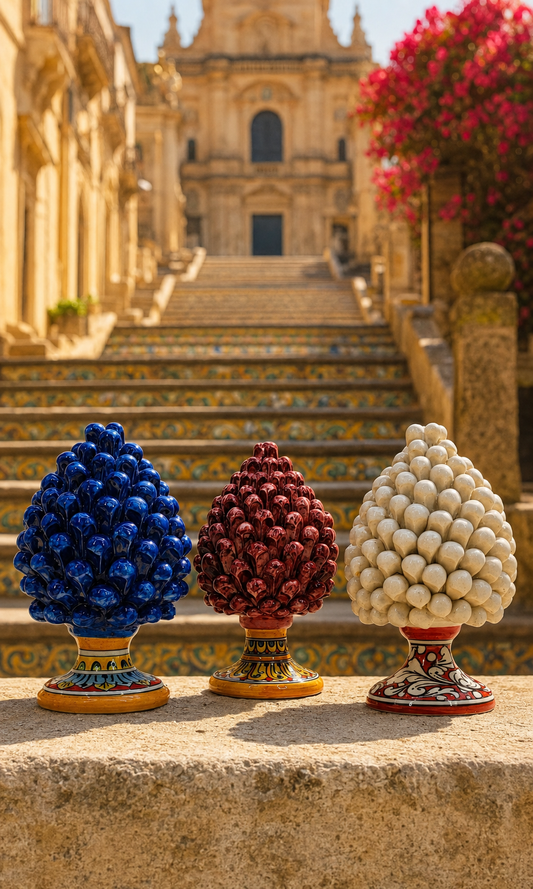 Handmade Sicilian Ceramic Pine Cone 21 cm – Caltagirone Italian Home Decor