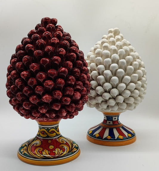 Handmade Sicilian Ceramic Pine Cone – Burgundy or Ivory Caltagirone Pigna Decor