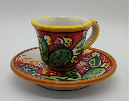 Hand-Painted Sicilian Espresso Cup and Saucer – Caltagirone Italian Ceramic