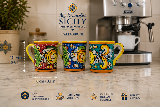 Hand-Painted Sicilian Ceramic Coffee Mug – Caltagirone Pottery – Color Choice