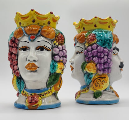 Double-Faced Sicilian Testa di Moro Vase – Handmade Caltagirone Ceramic Head