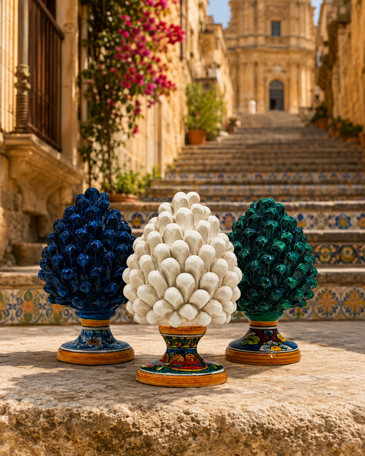 Handmade Sicilian Ceramic Pine Cone 22 cm – Caltagirone Italian Home Decor