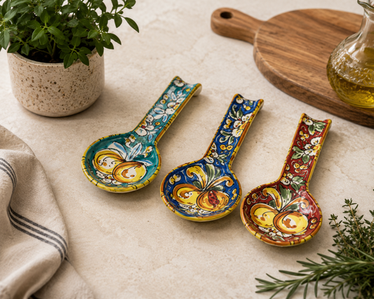 Handmade Sicilian Ceramic Spoon Rest | Ceramica di Caltagirone | Italian Kitchen Spoon Holder | Mediterranean Kitchen Decor | Made in Sicily