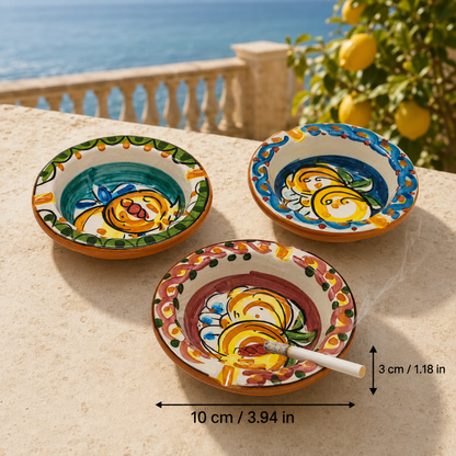 Hand-Painted Sicilian Ceramic Ashtray 10 cm – Italian Caltagirone Pottery