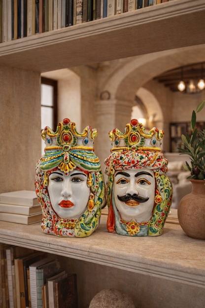 Ceramica di Caltagirone " Sicilian Moorish heads" Norman style