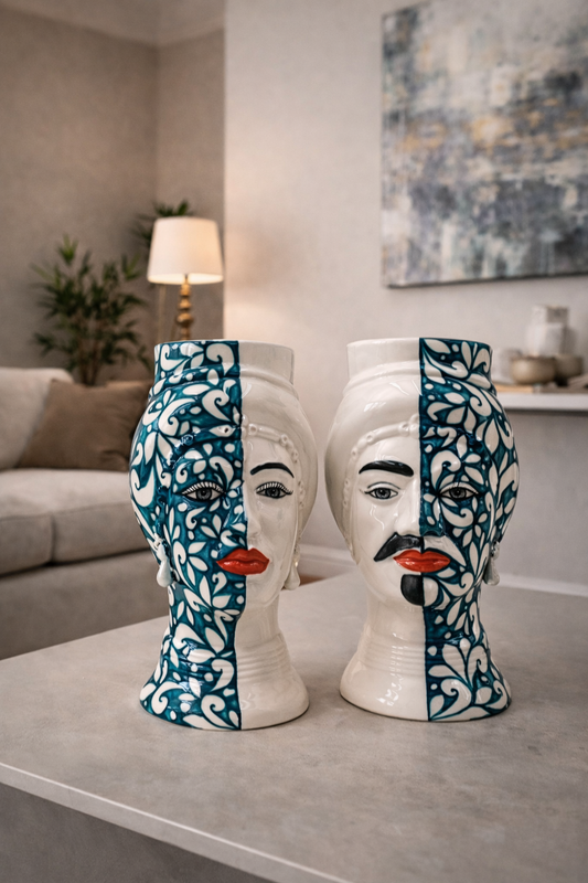 Handmade Ceramica di Caltagirone Various Sets of Sicilian (Modern) Moorish Heads Sculpture - Artisanal Italian Craftsmanship