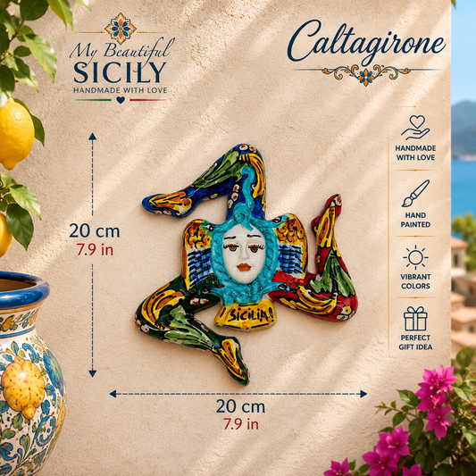 Handmade Ceramic Trinacria Wall Decor 18 cm – Ceramica di Caltagirone – Sicilian Wall Art – Made in Sicily – Italian Home Decor