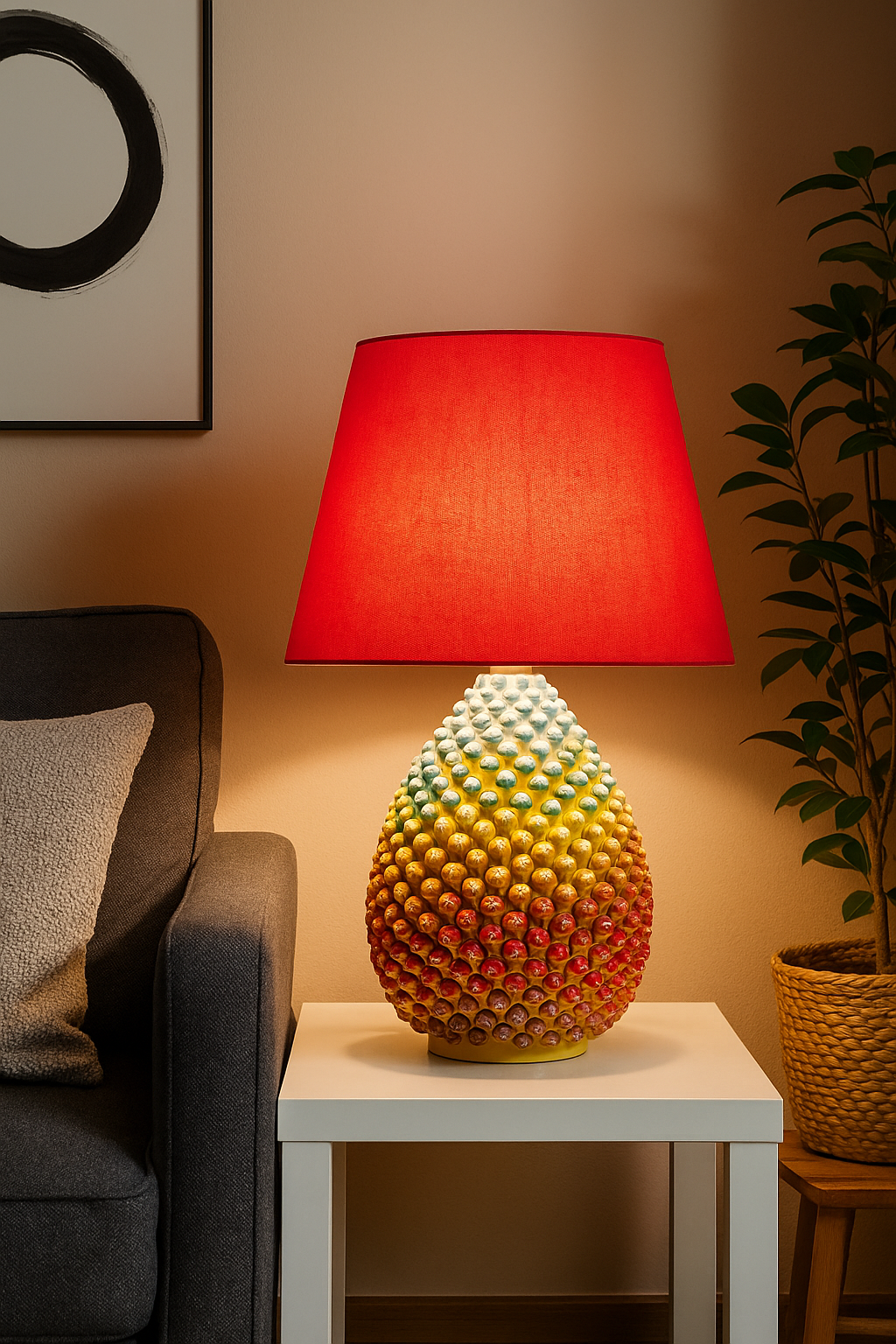 Sicilian Pine Ceramic Lamp of Caltagirone 55cm