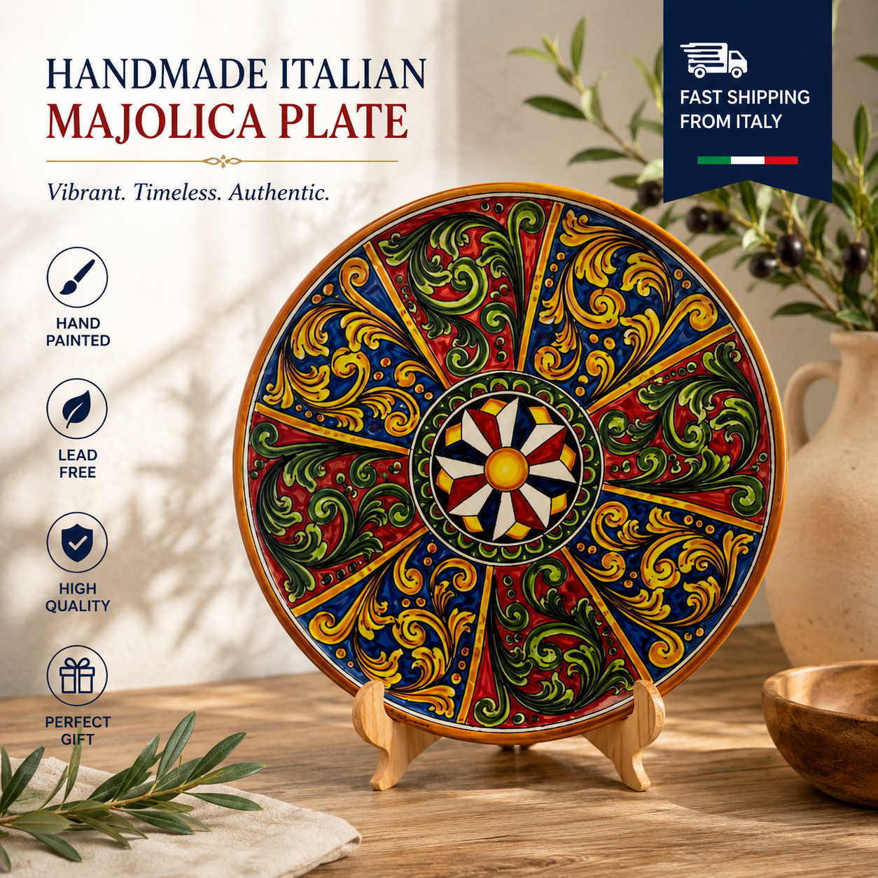 Baroque Sicilian Ceramic Plate – 38 cm