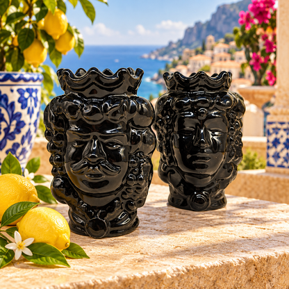Black Sicilian Moorish Head Vase – Handmade Ceramic Testa di Moro