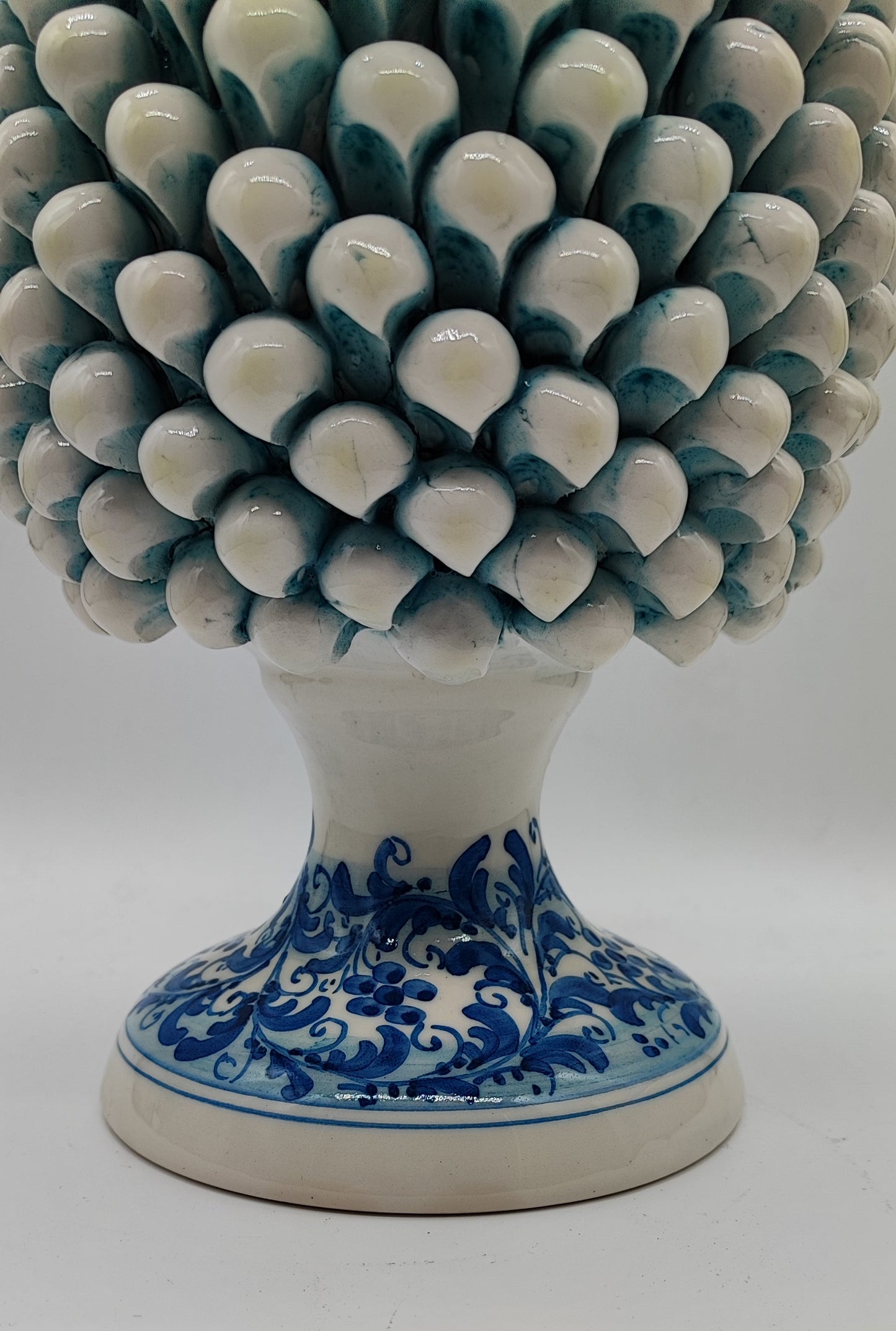 Blue & White Sicilian Ceramic Pine Cone 33 cm – Handmade Italian Pigna