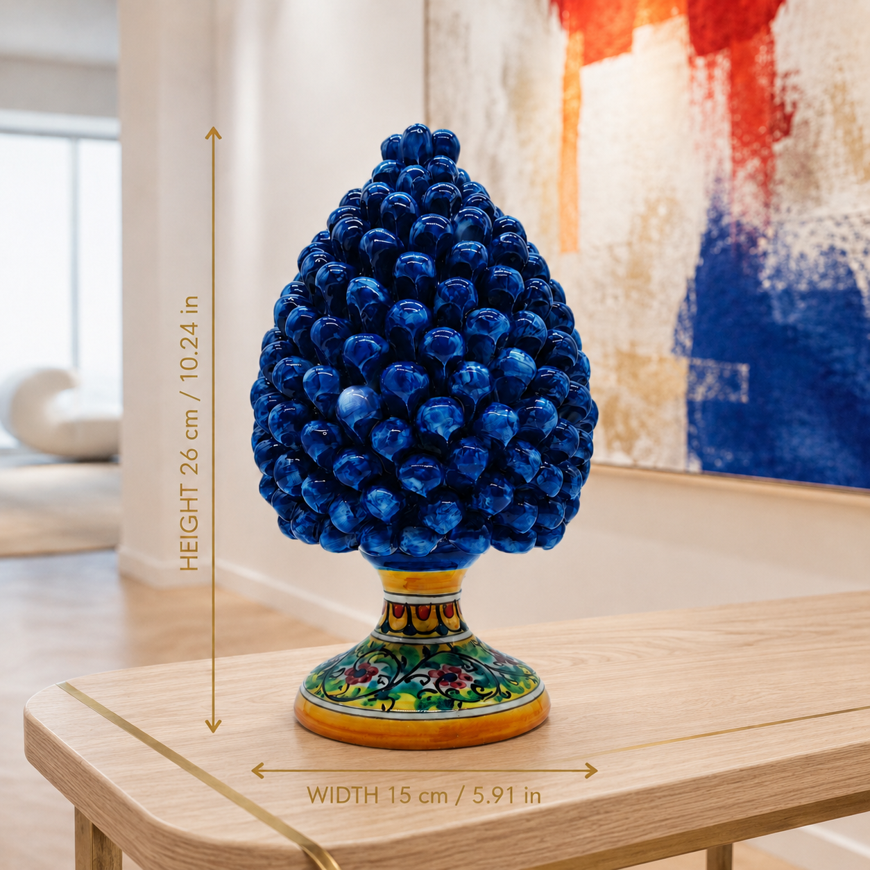 Handmade Sicilian Ceramic Pine Cone 26 cm – Yellow or Cobalt Blue Pigna Decor