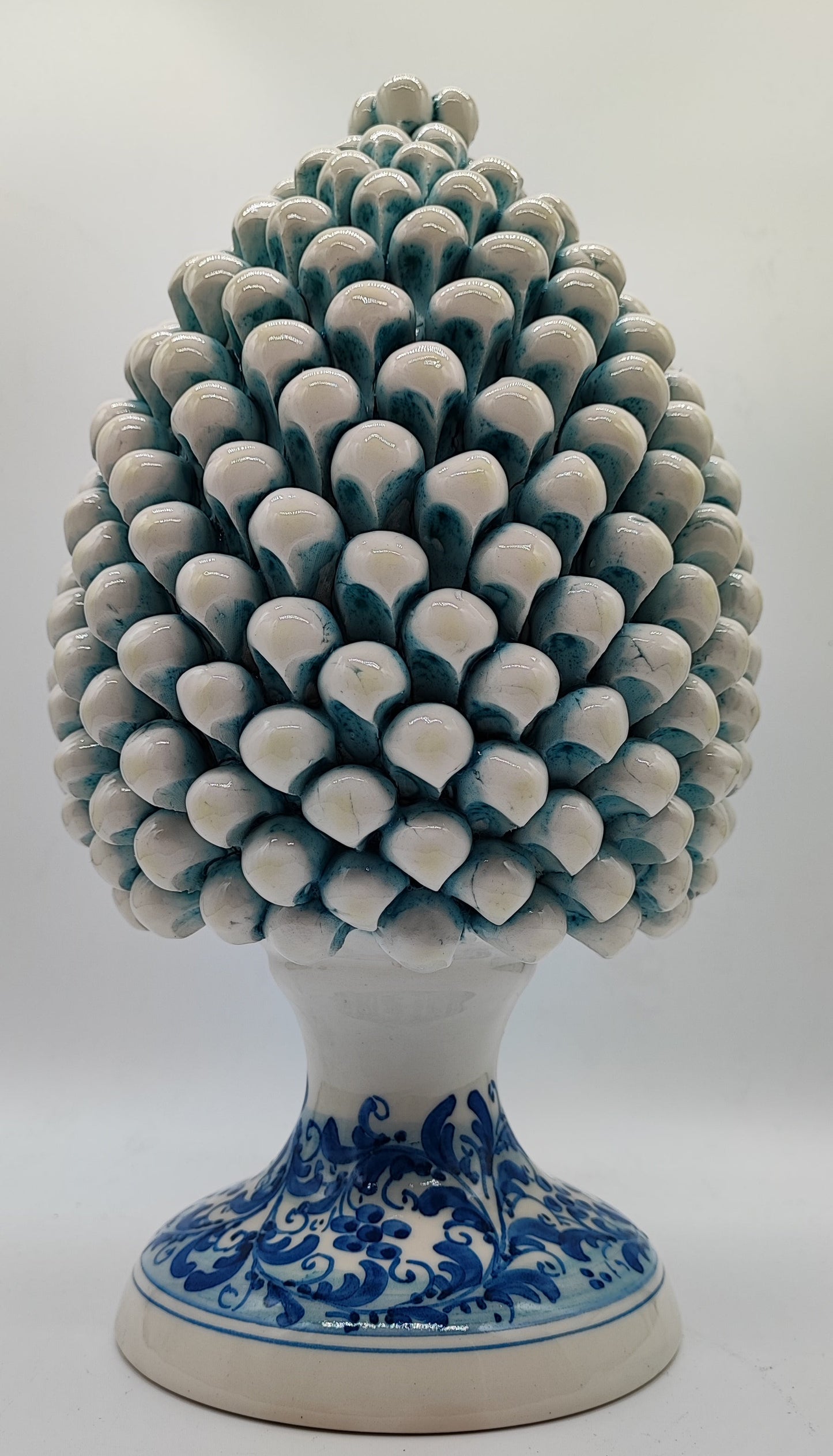 Blue & White Sicilian Ceramic Pine Cone 33 cm – Handmade Italian Pigna