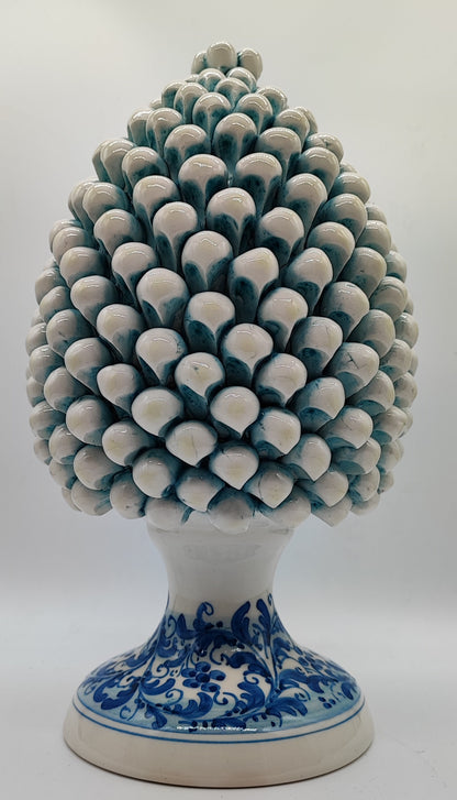 Blue & White Sicilian Ceramic Pine Cone 33 cm – Handmade Italian Pigna