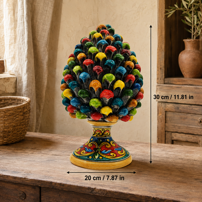 Colorful Sicilian Ceramic Pine Cone 30 cm – Handmade Italian Pigna