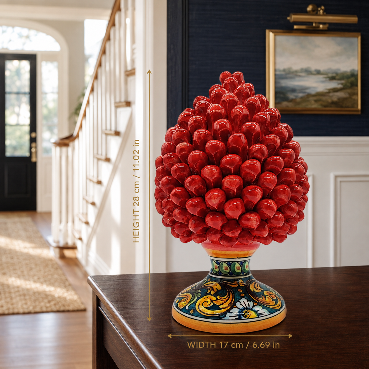 Handmade Sicilian Ceramic Pine Cone 28 cm – Yellow or Red Caltagirone Pigna
