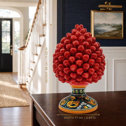 Handmade Sicilian Ceramic Pine Cone 28 cm – Yellow or Red Caltagirone Pigna