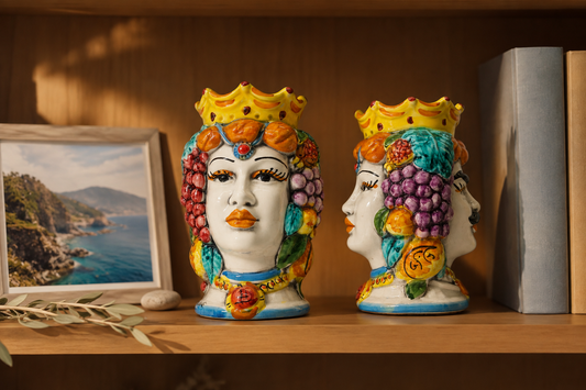Double-Faced Sicilian Testa di Moro Vase – Handmade Caltagirone Ceramic Head