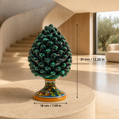 Emerald Green Sicilian Ceramic Pine Cone 31 cm – Italian Pigna
