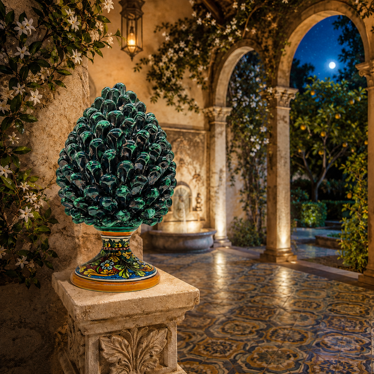 Emerald Green Sicilian Ceramic Pine Cone 31 cm – Italian Pigna