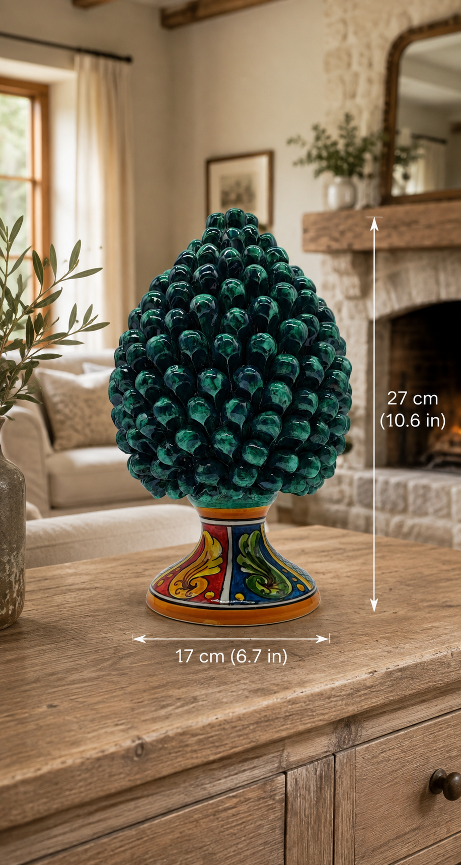 Handmade Green Sicilian Ceramic Pine Cone 27 cm – Caltagirone Pigna