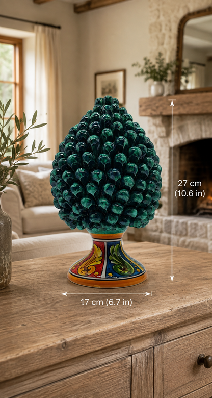 Handmade Green Sicilian Ceramic Pine Cone 27 cm – Caltagirone Pigna