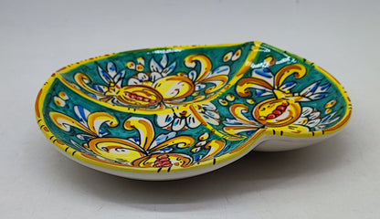 Handmade Sicilian 28 cm 3-Section Ceramic Serving Bowl | Ceramica di Caltagirone | Italian Antipasti Bowl | Olive & Snack Serving Dish | Made in Sicily
