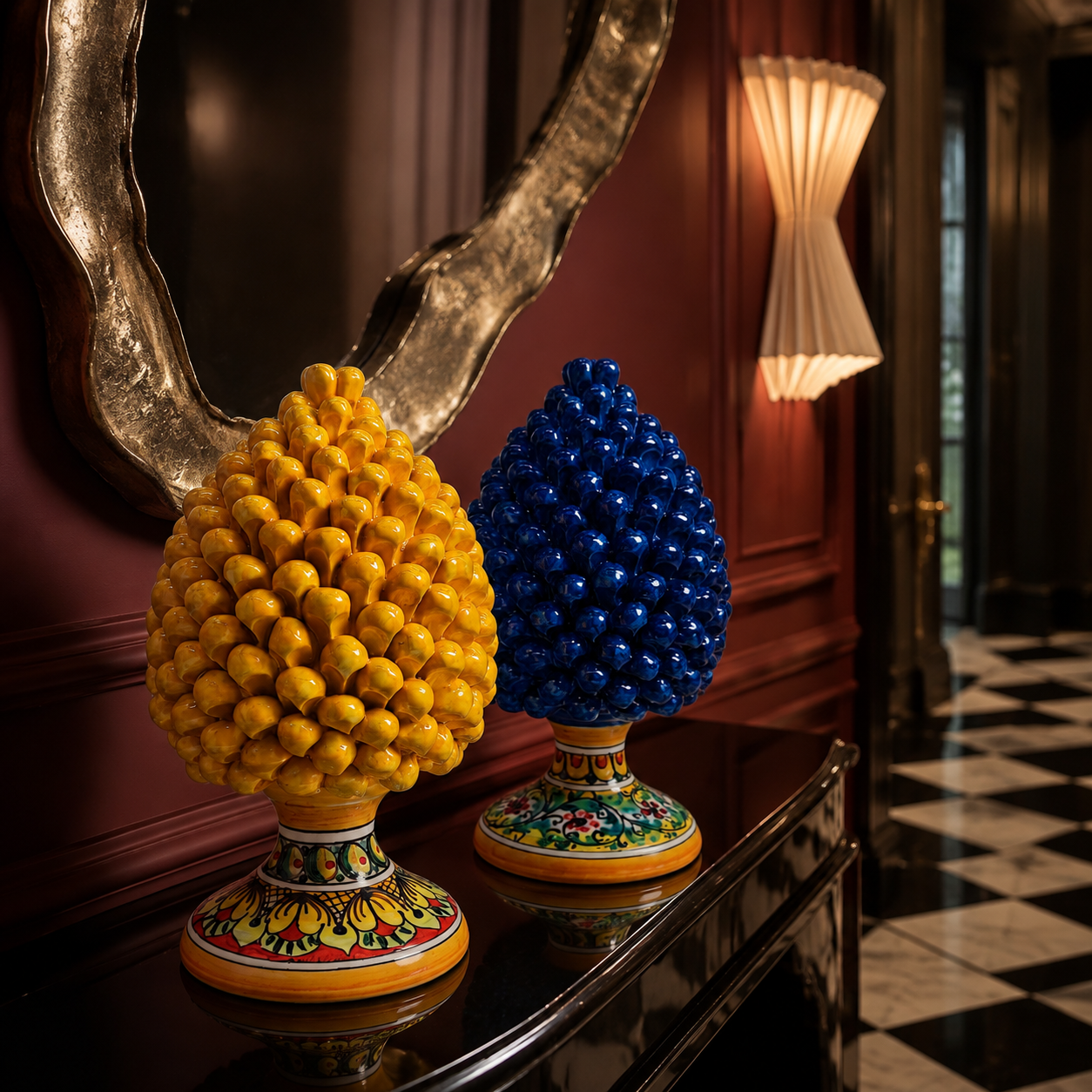 Handmade Sicilian Ceramic Pine Cone 26 cm – Yellow or Cobalt Blue Pigna Decor