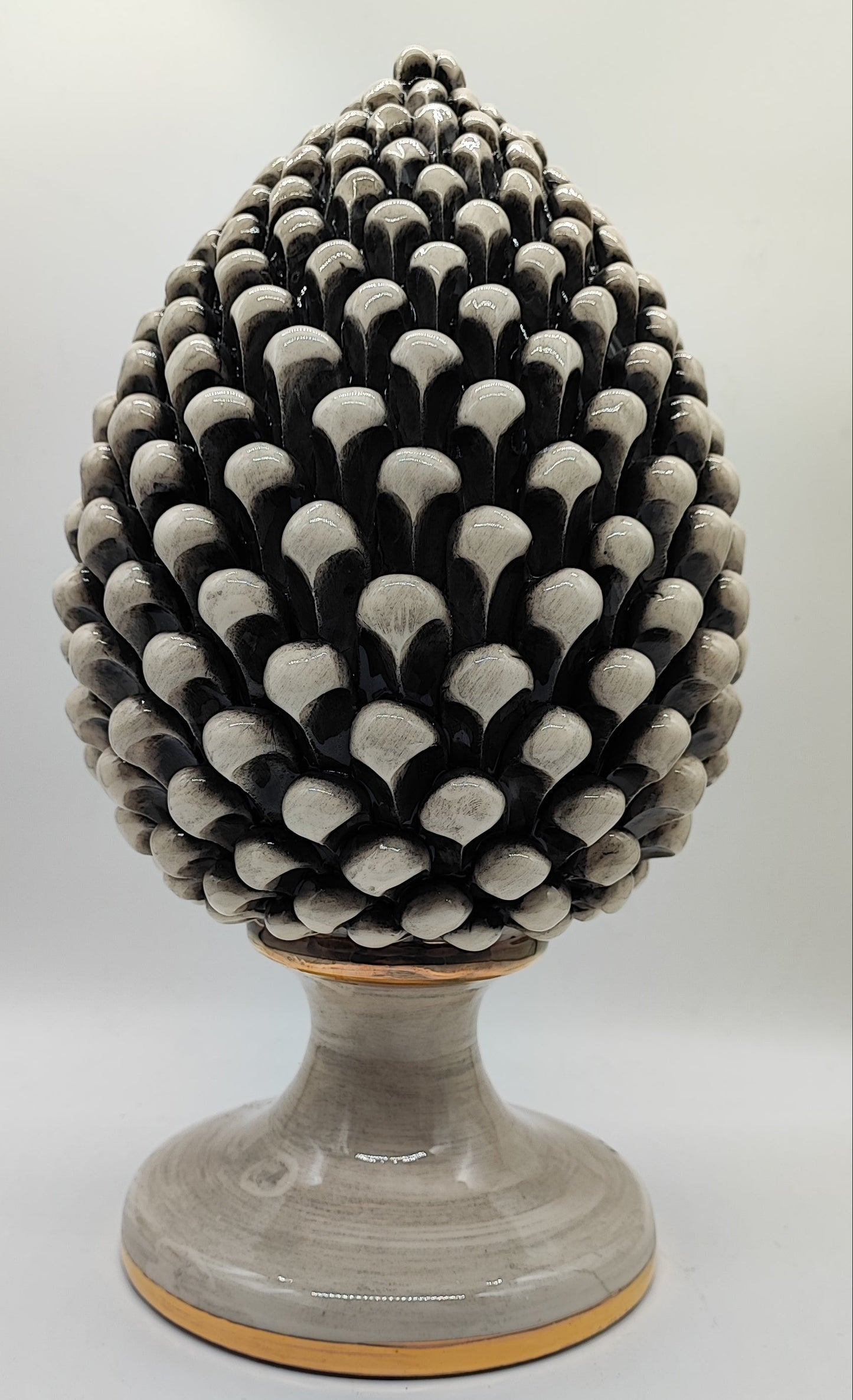 Sicilian Ceramic Pine Cone 35 cm with 24K Gold – Handmade Italian Pigna