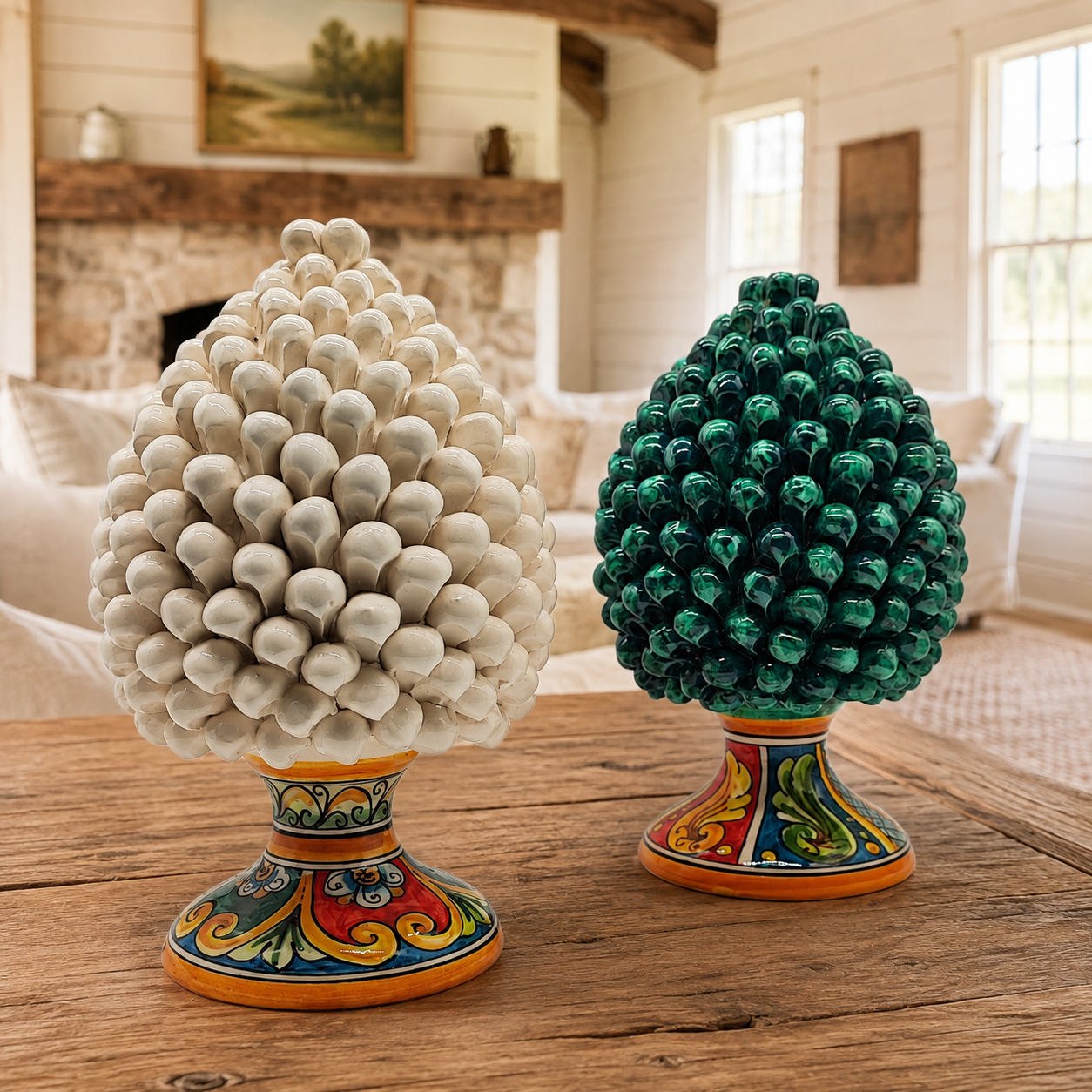 Handmade Green Sicilian Ceramic Pine Cone 27 cm – Caltagirone Pigna