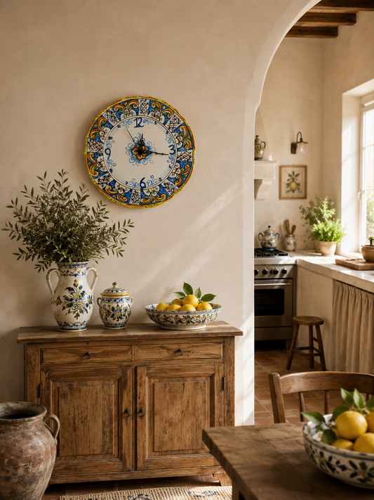 Handmade Sicilian Ceramic Wall Clock 30 cm | Blue Lemon Wall Clock | Ceramica di Caltagirone | Italian Kitchen Decor | Mediterranean Home Gift