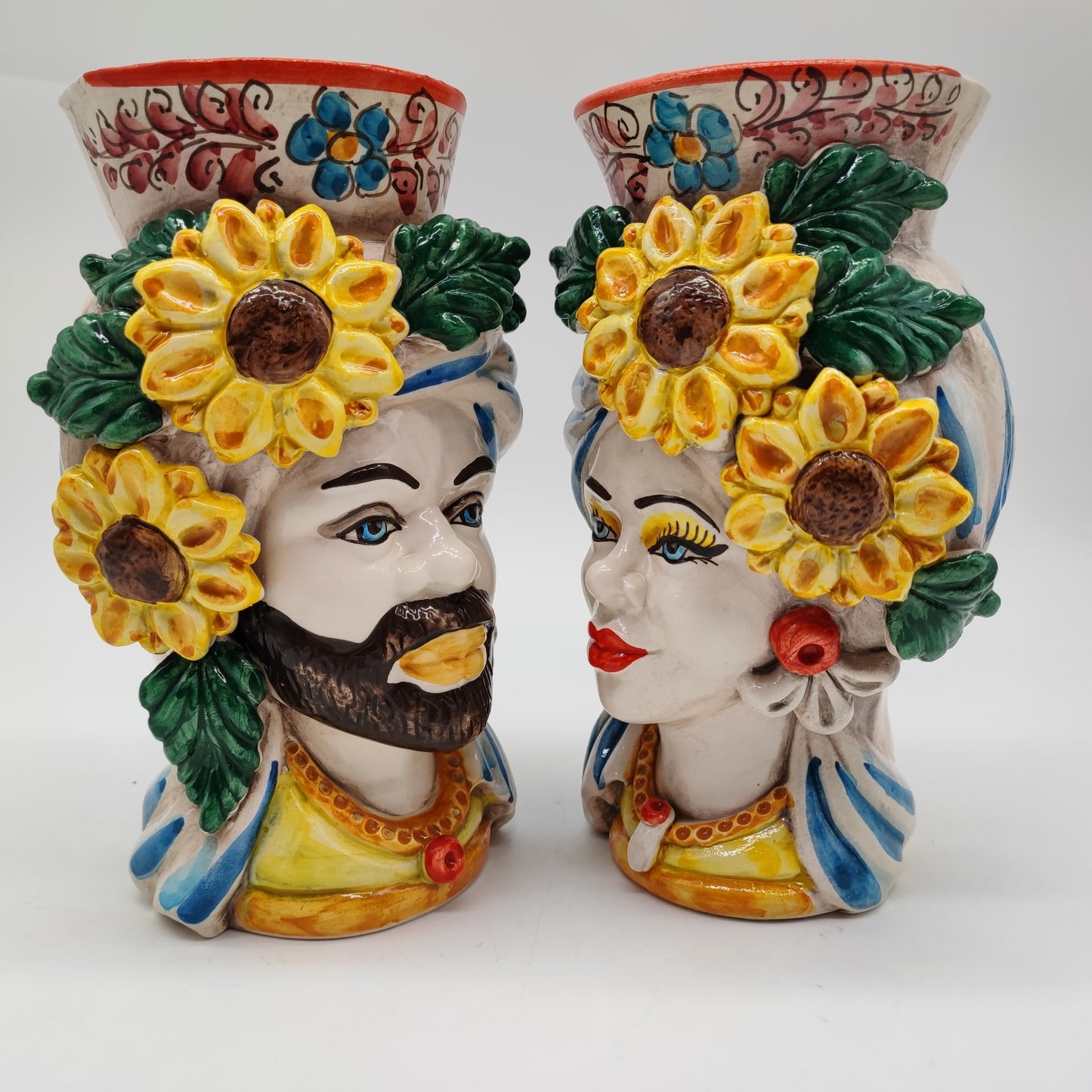 Handcrafted Ceramica di Caltagirone Sicilian Moorish Heads