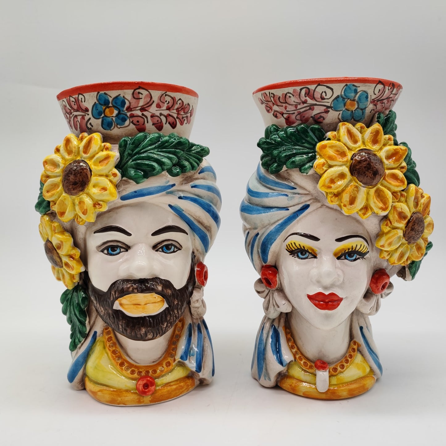 Handcrafted Ceramica di Caltagirone Sicilian Moorish Heads