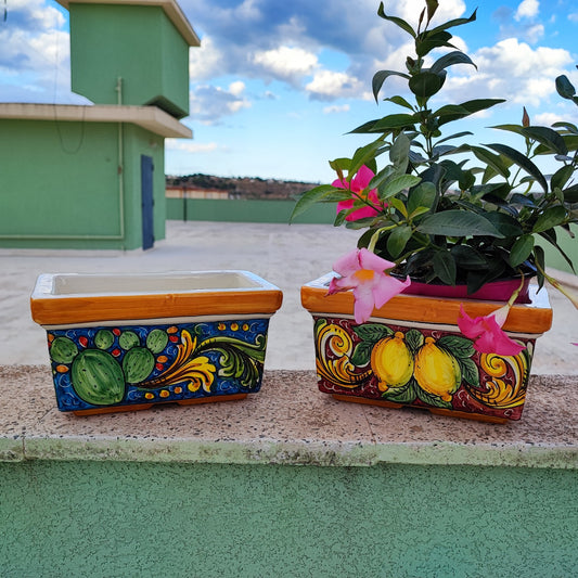 Colorful Rectangular Planter from Caltagirone