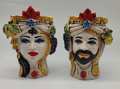 Sicilian Ceramica di Caltagirone Moorish Heads in Greche Model