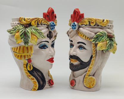 Sicilian Ceramica di Caltagirone Moorish Heads in Greche Model