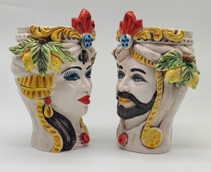 Sicilian Ceramica di Caltagirone Moorish Heads in Greche Model