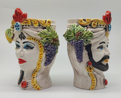 Sicilian Ceramica di Caltagirone Moorish Heads in Greche Model