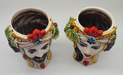 Sicilian Ceramica di Caltagirone Moorish Heads in Greche Model