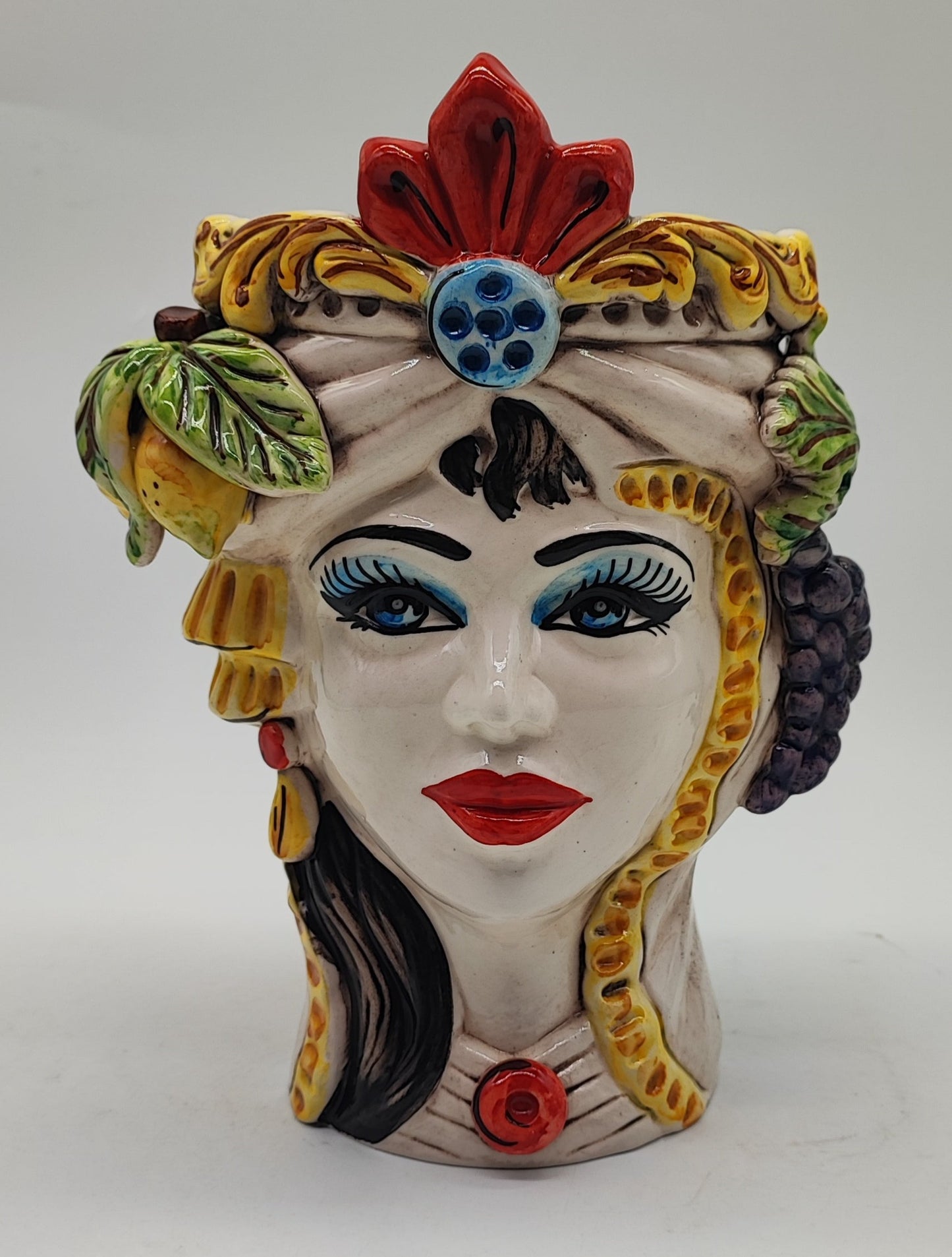 Sicilian Ceramica di Caltagirone Moorish Heads in Greche Model